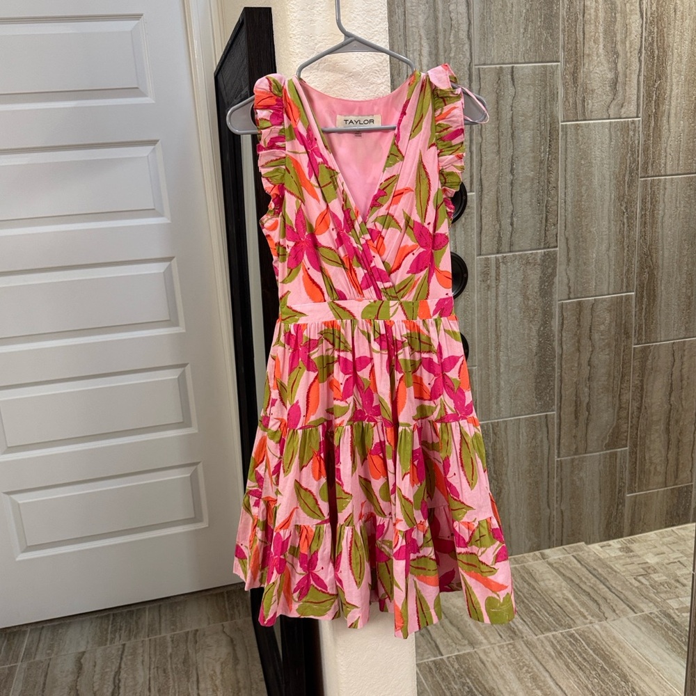 Taylor Lawn Mini Dress Pink Floral Print Size XS